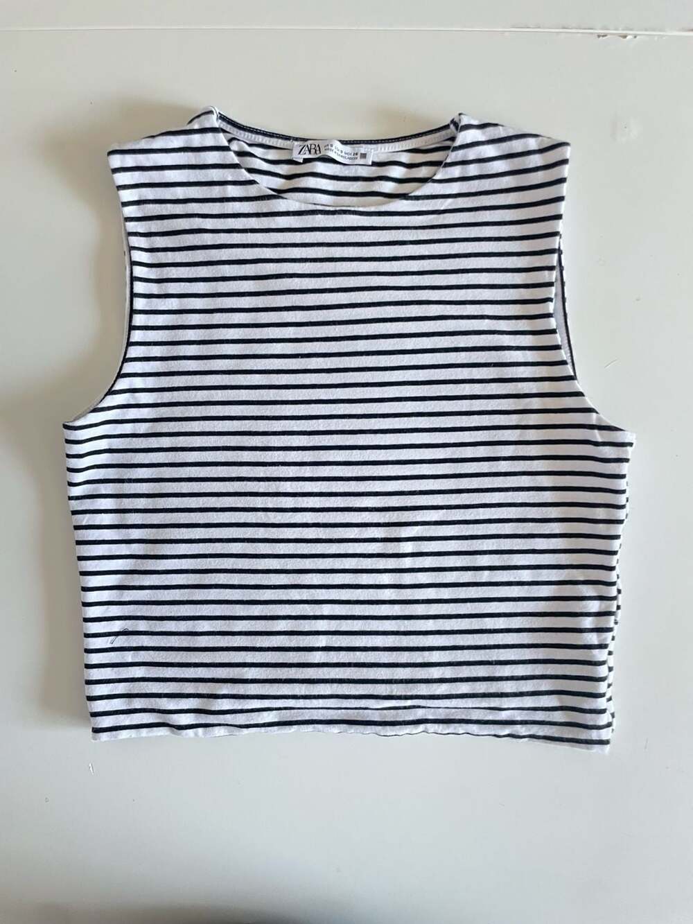 Zara Black and White Striped Sleeveless Crop Tank Top